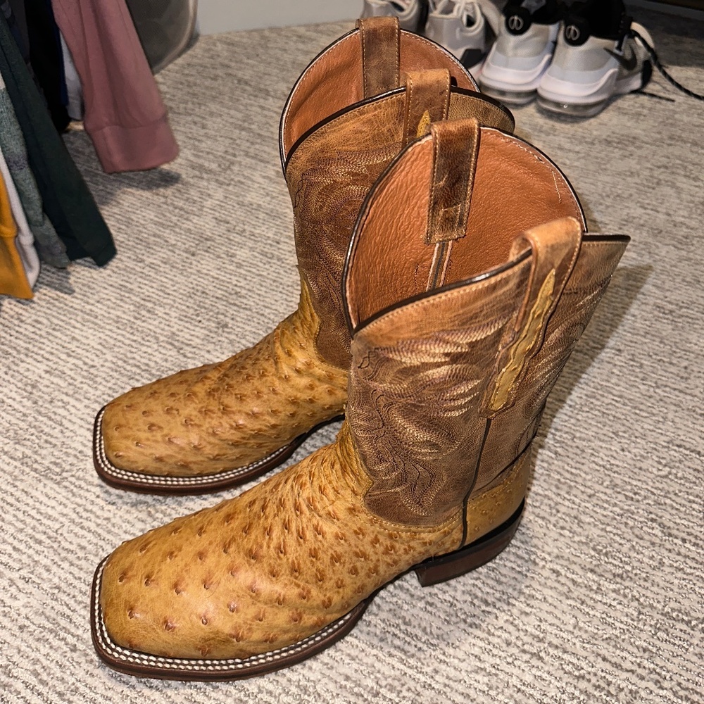 Dan Post Men's Alamosa Ostrich Square Toe Cowboy Boots, Size 11 D Men’s